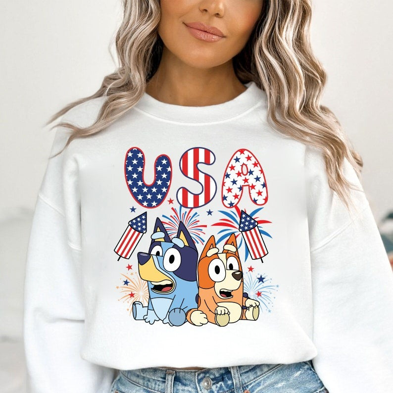 Retro Bluey 4th of July Bundle PNG, Bluey Bundle Png, Fourth Of July Png, America png, America Shirt, Independence Day, Sublimation Designs