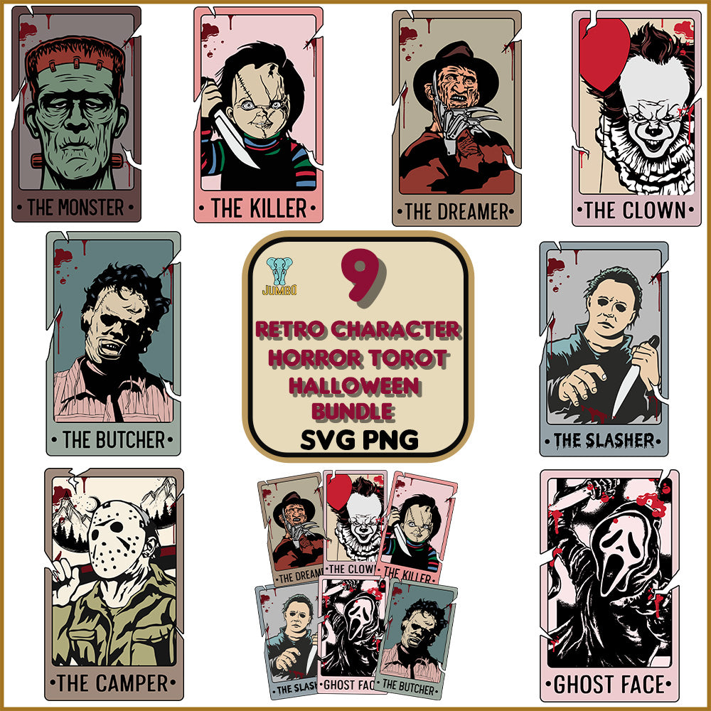 RetroCharacterHorrorTarotHalloweenSvgBundle