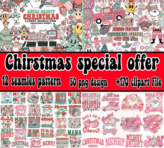 Retro Christmas Bundle PNG, Christmas clipart Bundle, christmas seamless pattern, Christmas Bundle, Christmas Sublimation Designs, png files - Jumbosvg