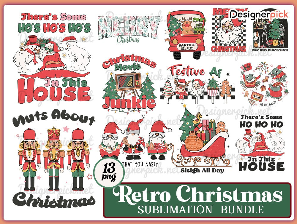 Retro Christmas Sublimation Bundle, Cute Christmas Png, Retro Xmas Png, Christmas T-Shirt Design, Christmas Quote Sublimation, Retro Christmas Png