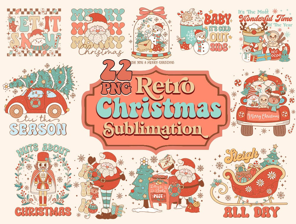 Retro Christmas Sublimation Bundle, Cute Christmas Png, Retro Xmas Png, Christmas T-Shirt Design, Christmas Quote Sublimation, Retro Christmas Png 1