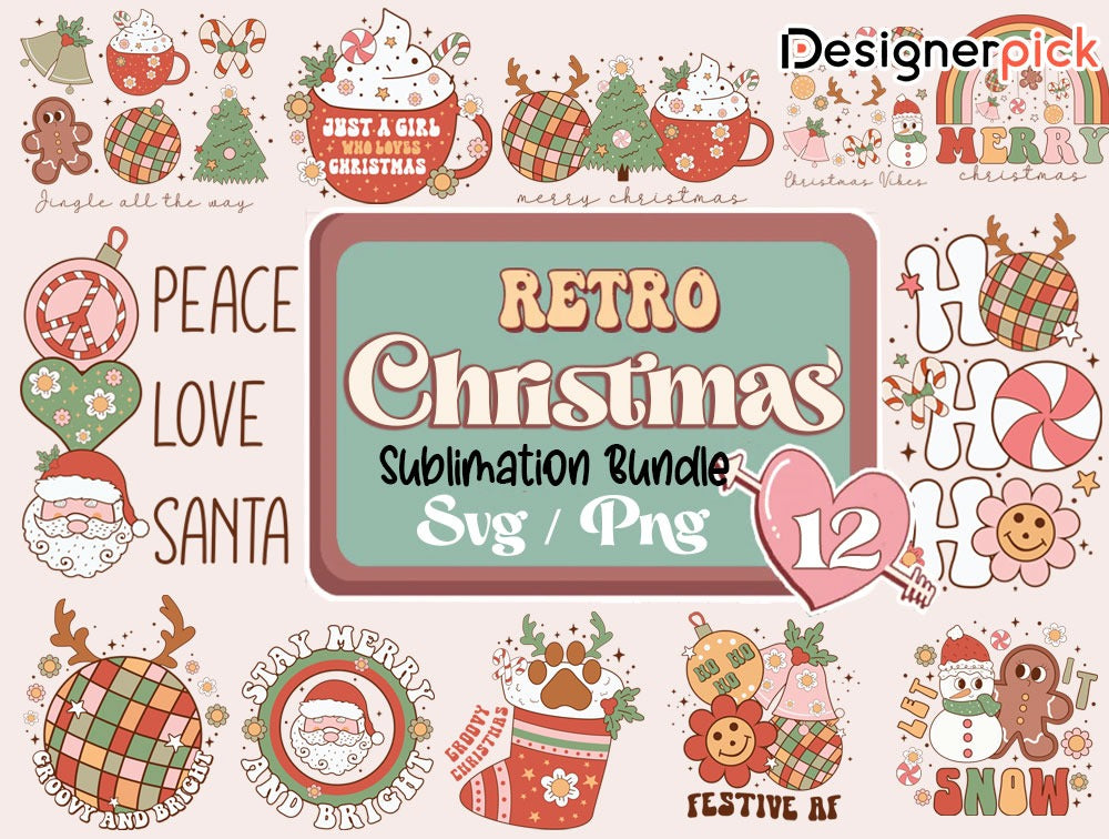 Retro Christmas Svg Bundle, Pink Christmas Svg, Christmas Svg Bundle, Christmas T-Shirt Design, Christmas Retro Svg