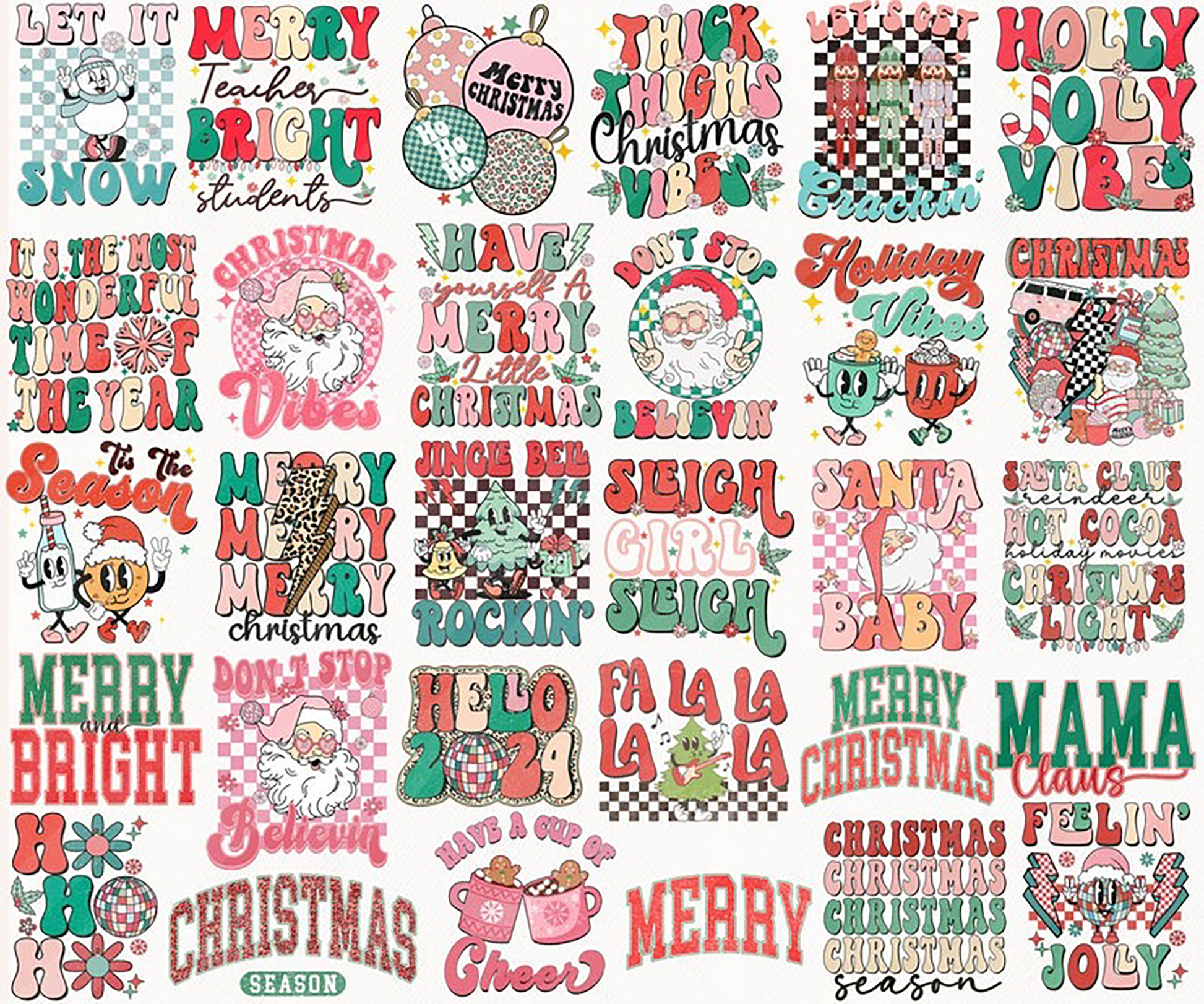 Retro Christmas png Bundle, pink Christmas png, groovy christmas svg, christmas shirt design, christmas, pink santa png, sublimation download - Jumbosvg