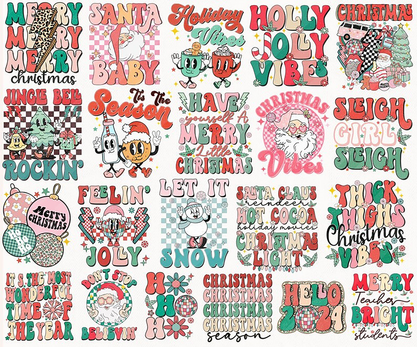 Retro Christmas png Bundle, pink Christmas png, pink christmas png bundle, christmas shirt design, christmas bundle ,pink santa png - Jumbosvg