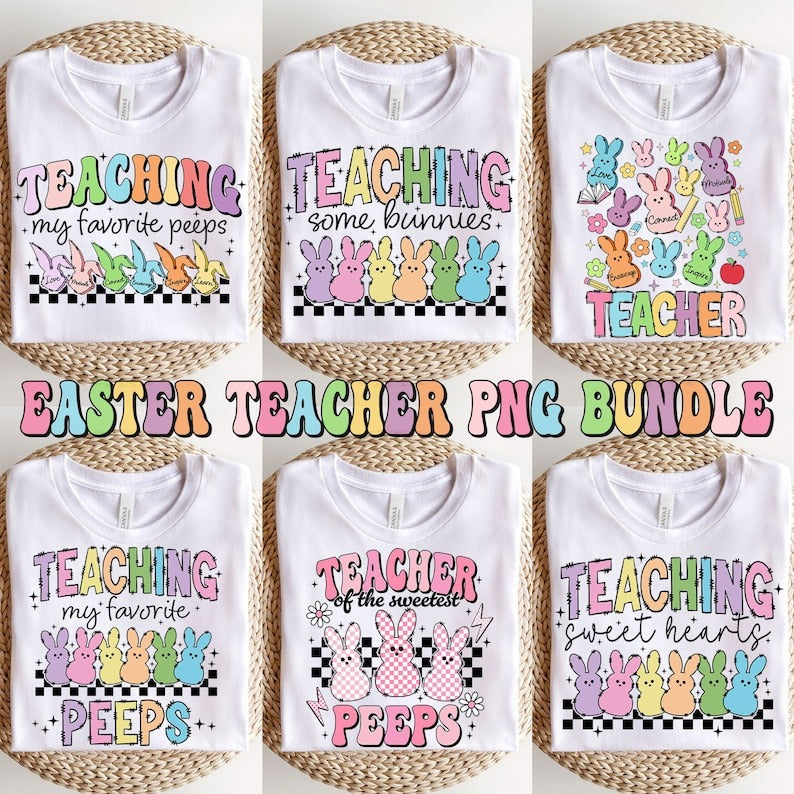 Retro Easter Teacher PNG Bundle, Teacher Png, Easter Png, Easter Bunny Png, Retro Easter Png, Easter Sublimation Design, Png Bundle