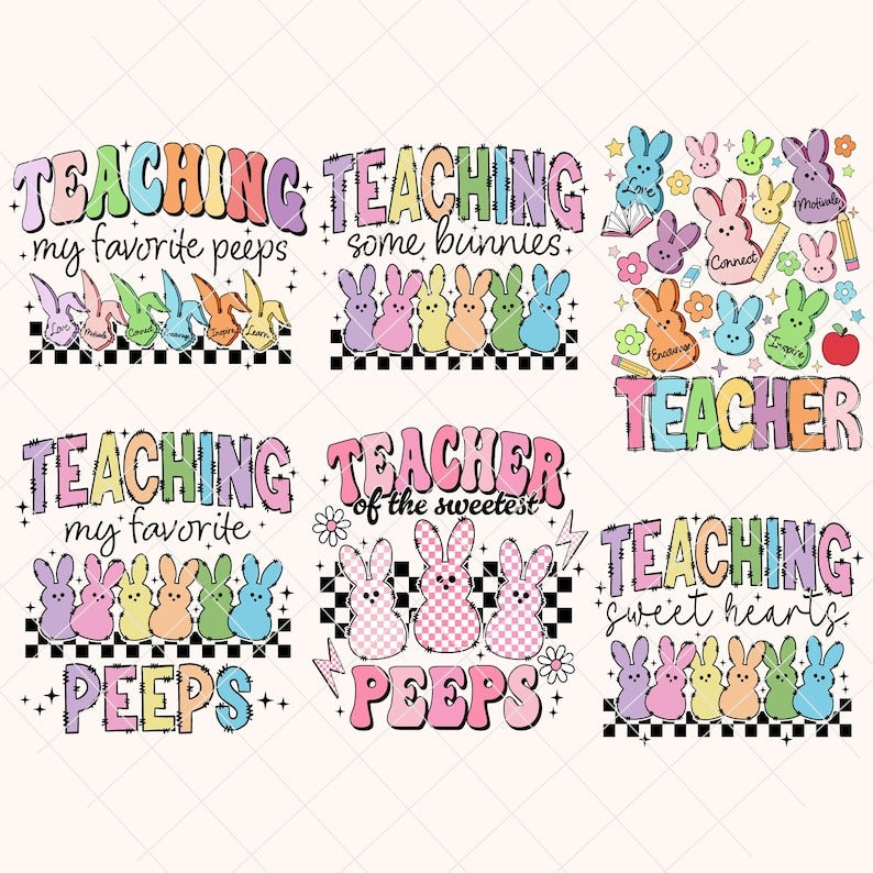 Retro Easter Teacher PNG Bundle, Teacher Png, Easter Png, Easter Bunny Png, Retro Easter Png, Easter Sublimation Design, Png Bundle