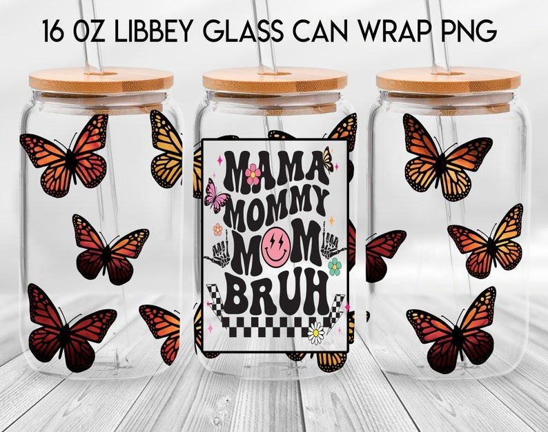 Retro Mom Bundle 16oz Libbey Glass Can Wrap, Mama Vibes Frosted Glass, Mother's Day Beer Can Glass, Mama Mommy mom Bruh, Anti Social Moms