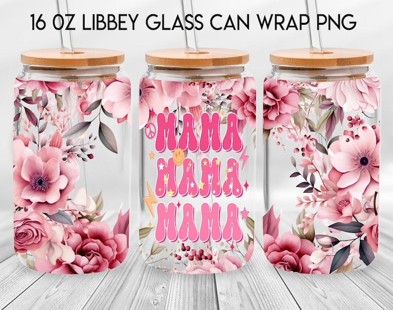 Retro Mom Bundle 16oz Libbey Glass Can Wrap, Mama Vibes Frosted Glass, Mother's Day Beer Can Glass, Mama Mommy mom Bruh, Anti Social Moms