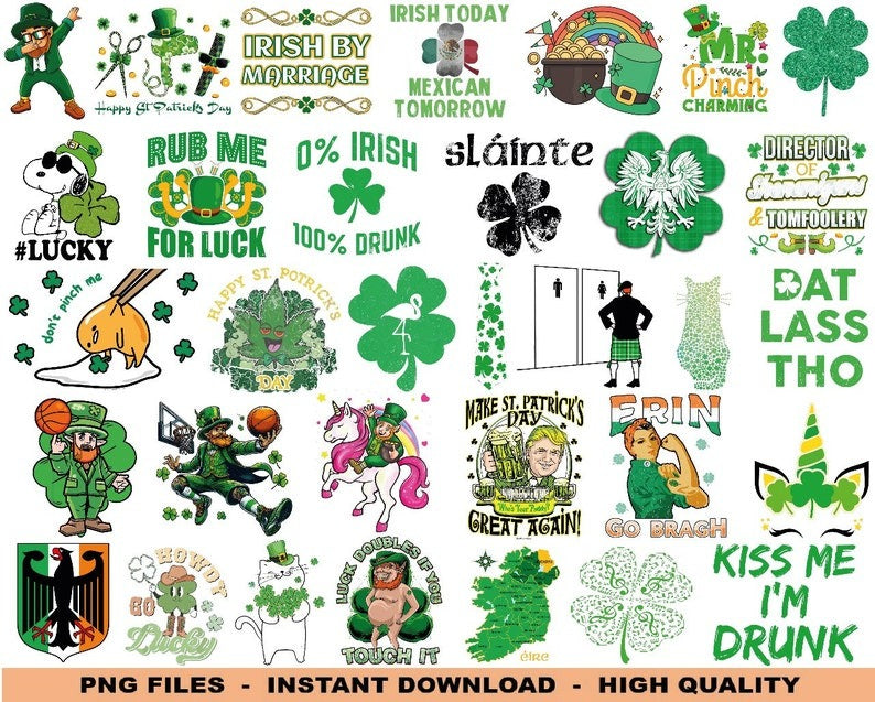 Retro Patrick's Png Bundle, Retro Patrick Day Png, Patrick's Day Skeleton Png, Shamrocks Png, Lucky Vibes Png Sublimation Designs