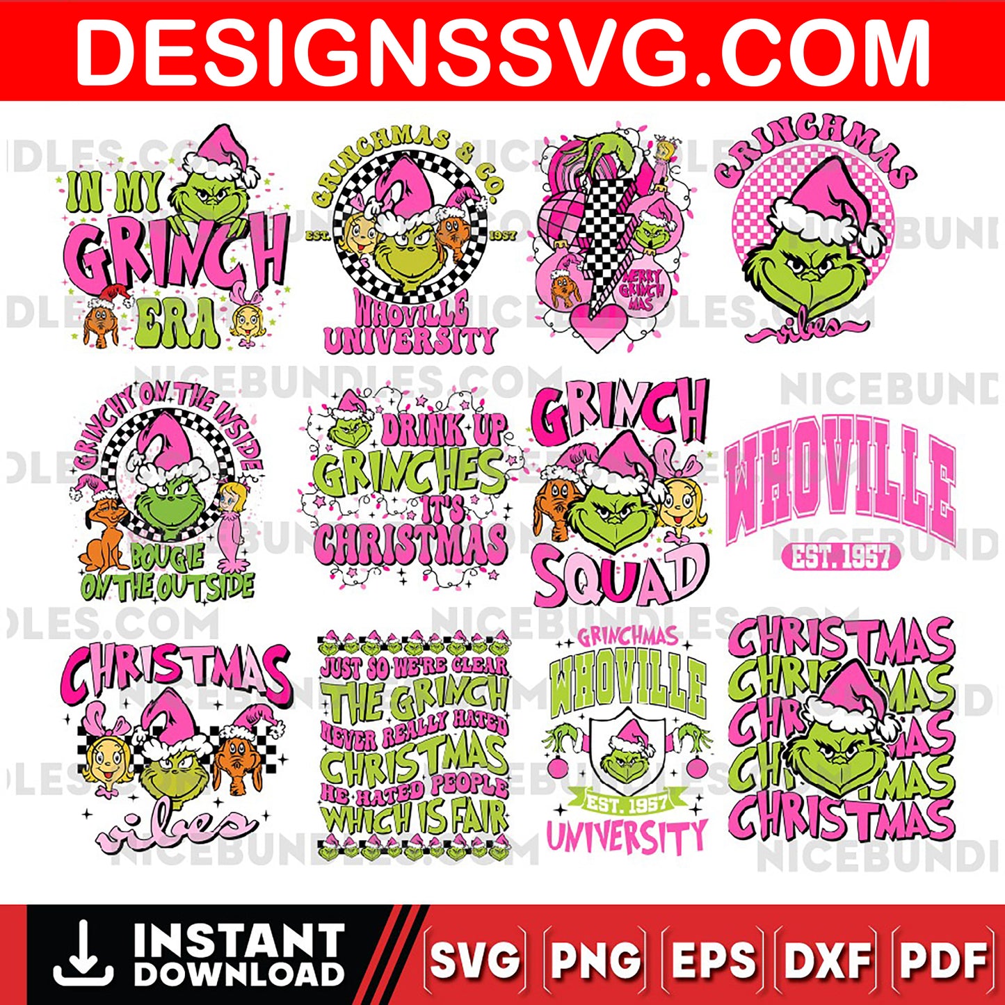 Retro Pink Christmas SVG PNG Bundle, pink Christmas png, Christmas Svg, christmas shirt design, Grinch bundle svg png , pink Grinch svg png 1