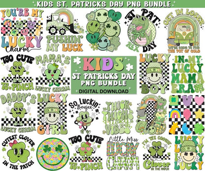 Retro St Patricks Day PNG Bundle, Kids png Bundle Sublimation mama png designs Bundle, Lucky vibes png, Shamrocks png Kids St Pattys day png