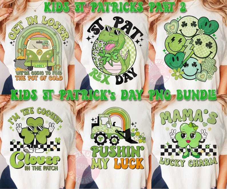 Retro St Patricks Day PNG Bundle, Kids png Bundle Sublimation mama png designs Bundle, Lucky vibes png, Shamrocks png Kids St Pattys day png