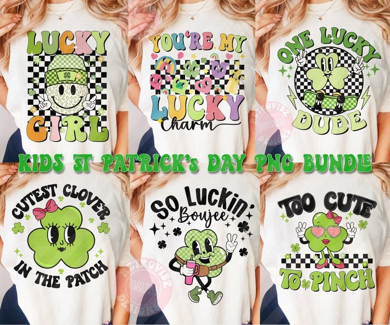 Retro St Patricks Day PNG Bundle, Kids png Bundle Sublimation mama png designs Bundle, Lucky vibes png, Shamrocks png Kids St Pattys day png