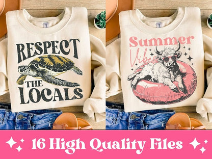 Retro Summer Bundle Png Summer shirt design Beach shirt Png Funny raccoon Feral Girl Summer Graphic Png  Shirt sublimation