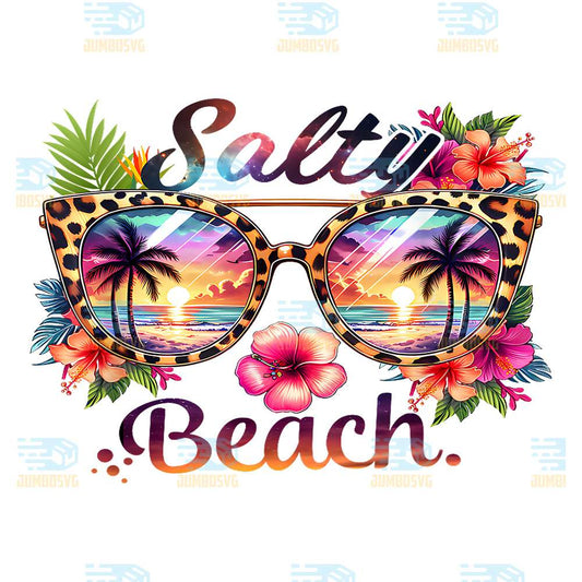 Salty-Beach-Tropical-Flowers-Leopard-Sunglasses-Summer-Party-Png