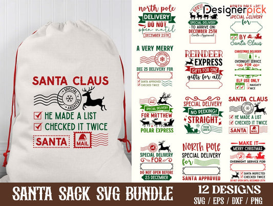 Santa Sack Svg Bundle, Santa Sack Svg, Santa Sack Cut Files, Santa Sack  Dxf, Santa Sack  Svg Design