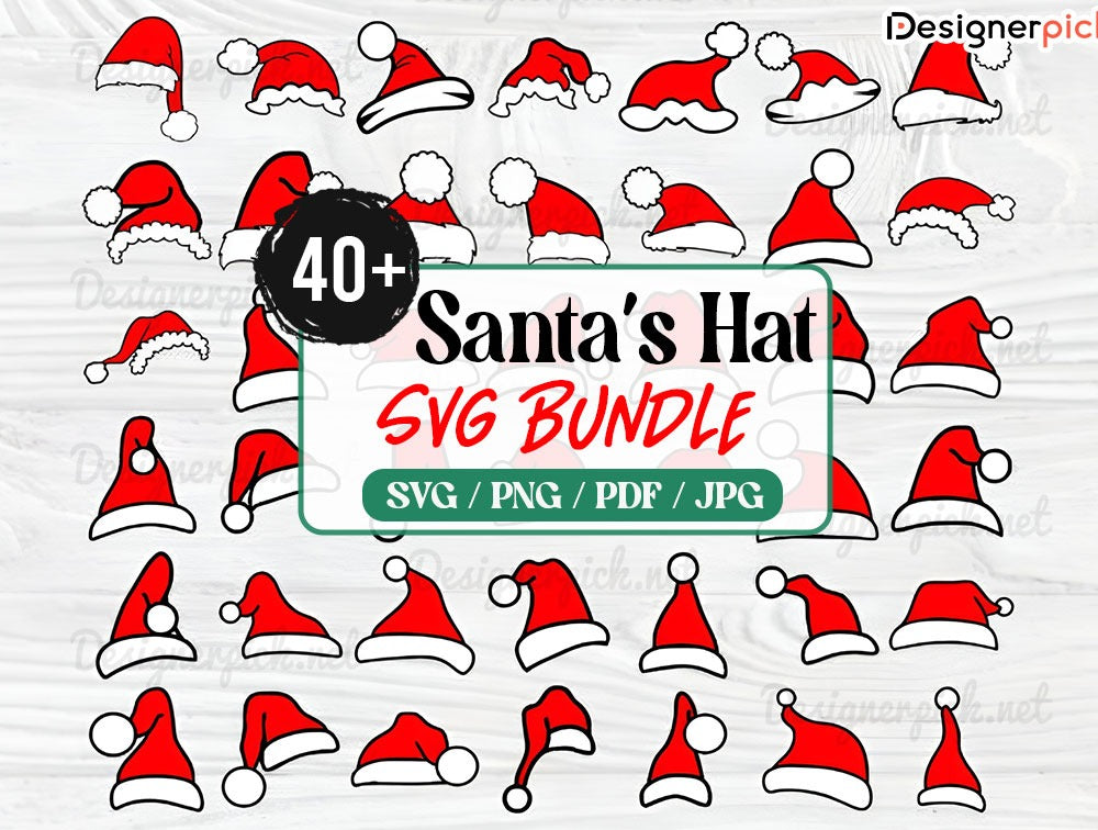 Santa’s Hat Svg Bundle, Cute Christmas Hat Svg, Retro Xmas Hat Png, Christmas T-Shirt Design, Santa Svg