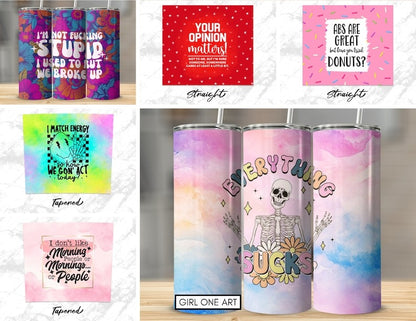 Sarcastic Tumbler Wrap Bundle 20oz Skinny Straight Funny Sayings Sublimation Sassy Quotes Design Digital Download Sarcasm PNG Mom Life