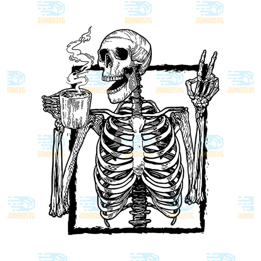 Skeleton-Drinking-Coffee-Peace-Halloween-Grunge-Svg