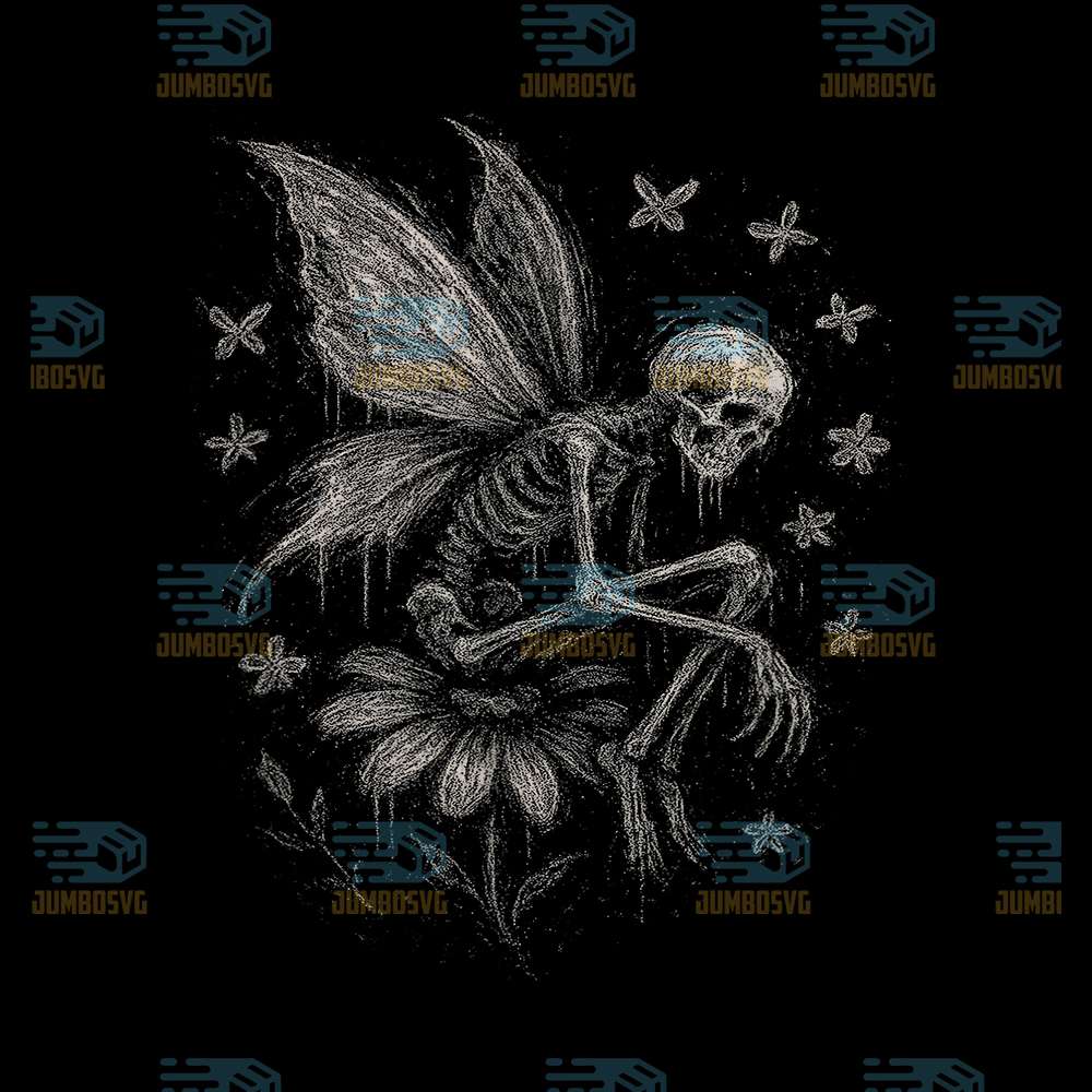 Skeleton-Fairy-Dark-Fairycore-Flower-Goth-Grunge-Skull-Art-Png