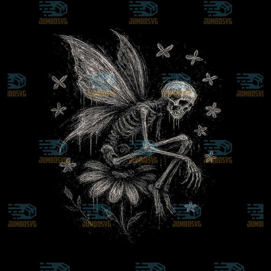 Skeleton-Fairy-Dark-Fairycore-Flower-Goth-Grunge-Skull-Art-Png