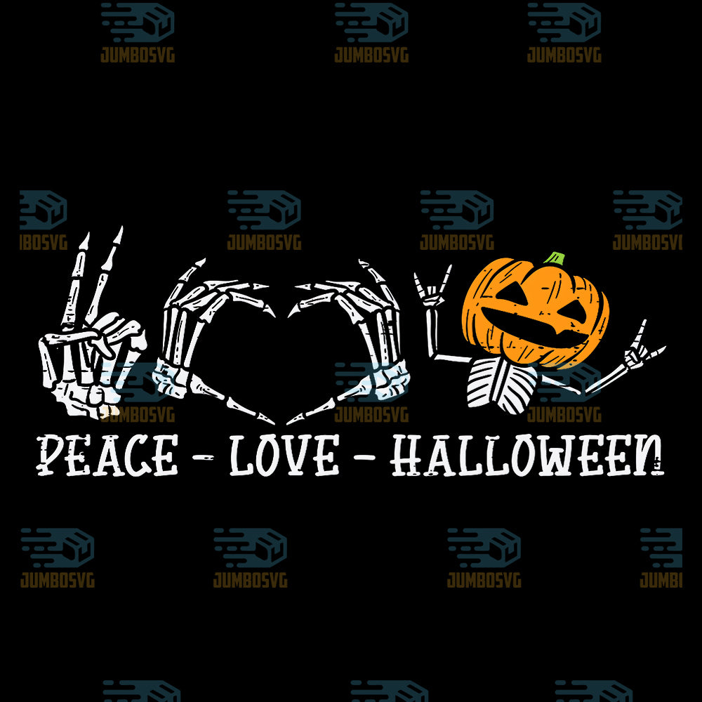 Skeleton-Peace-Love-Pumpkin-Halloween-Png