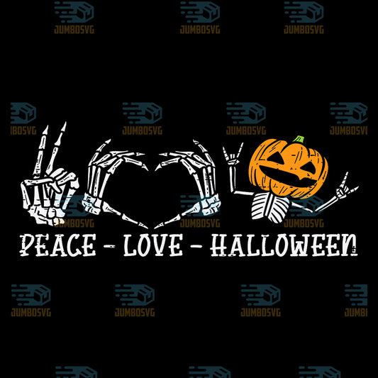 Skeleton-Peace-Love-Pumpkin-Halloween-Png