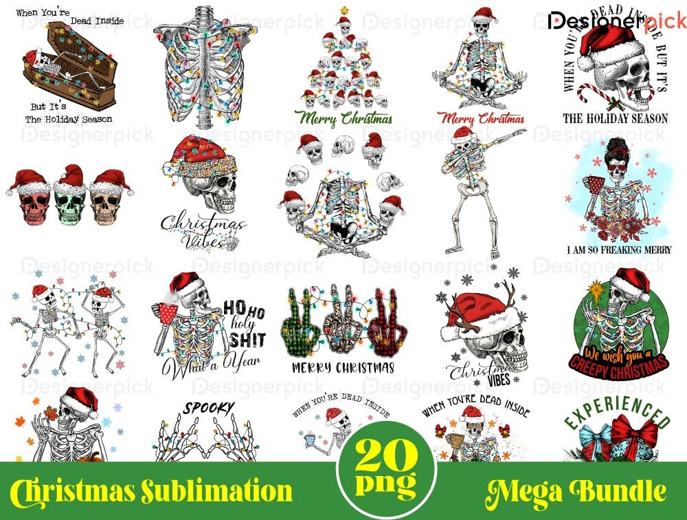 Skeleton Christmas Sublimation Bundle, Skeleton Christmas Png, Funny Christmas Png Bundle, Christmas T-Shirt Design