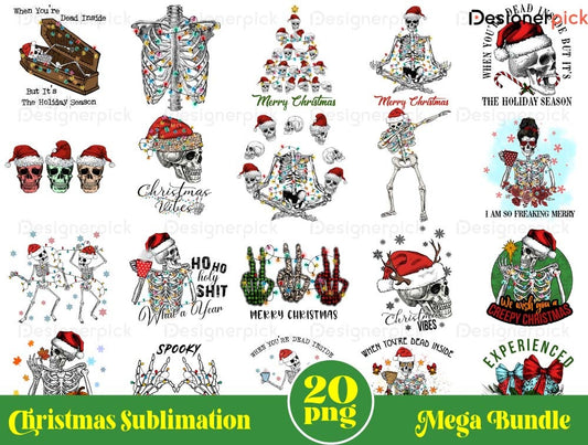 Skeleton Christmas Sublimation Bundle, Skeleton Christmas Png, Funny Christmas Png Bundle, Christmas T-Shirt Design