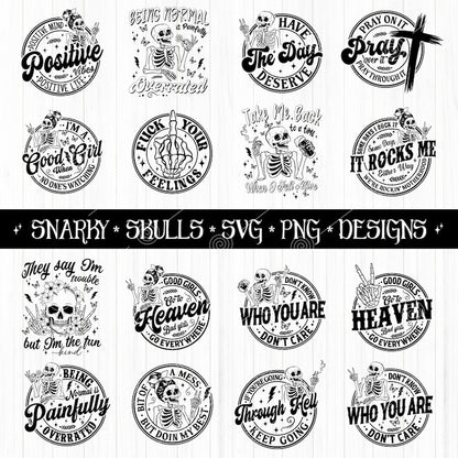 Snarky skulls bundle Svg Png Dxf Pdf designs, Sarcastic svg designs, Funny skeleton svg, skeleton svg, Sassy Bundle svg, Adult humor svg png