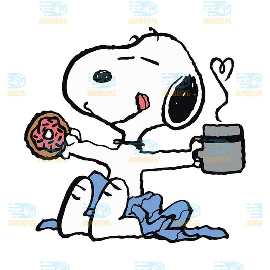 Snoopy-With-Donut-And-Coffee-Svg