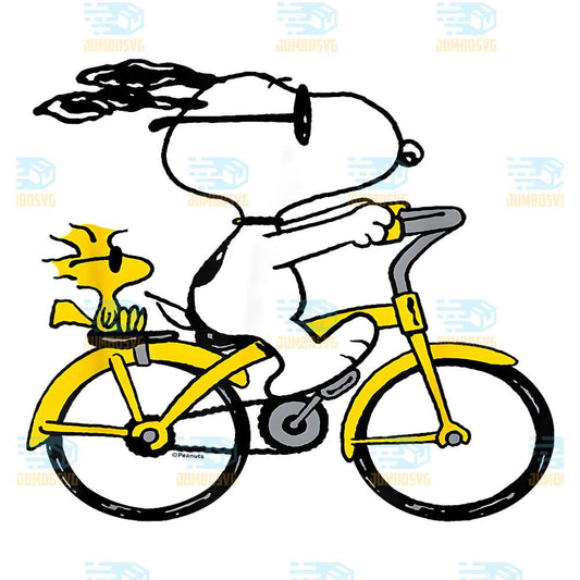 Snoopy-Woodstock-Riding-Bike-Png