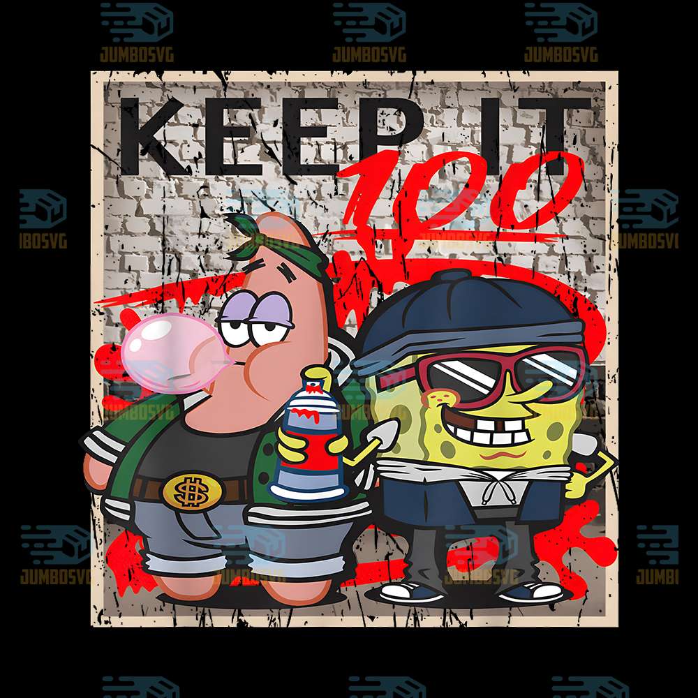 SpongeBob-And-Patrick-Keep-It-100-Hip-Hop-Rap-Graffiti-Cool-Png