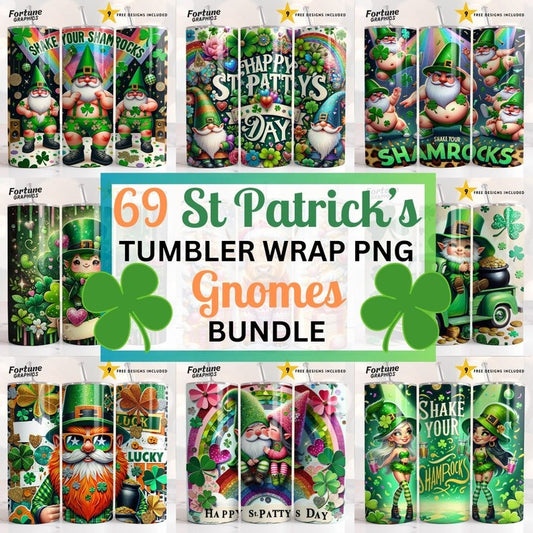 St Patricks Day Gnomes 20 oz Skinny Tumbler Bundle Snarky Tumbler Png Happy Cute, St Pattys Day Sublimation Design Digita,Download PNG