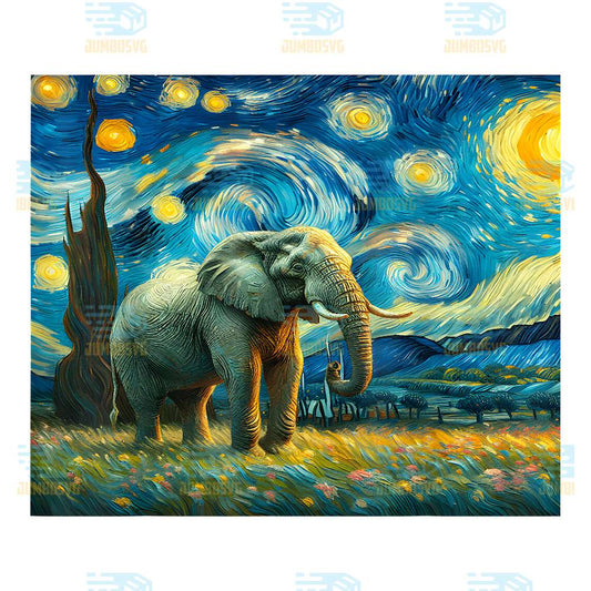 Starry-Night-Elephant-Van-Gogh-Style-African-Elephant-Png