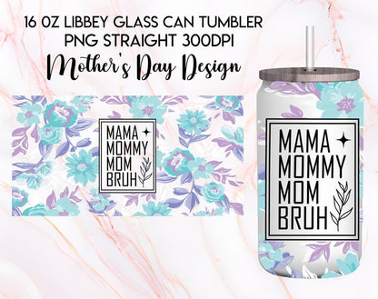 Strong Mom Butterfly Libbey Glass Can Wrap Bundle PNG - Butterfly Mama Glass Can - Floral Mom Mother's Day 16oz Tumbler Sublimation Design