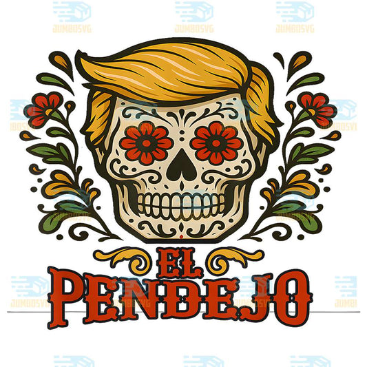 Sugar-Skull-El-Pendejo-Satire-With-Mexican-Folk-Style-Png