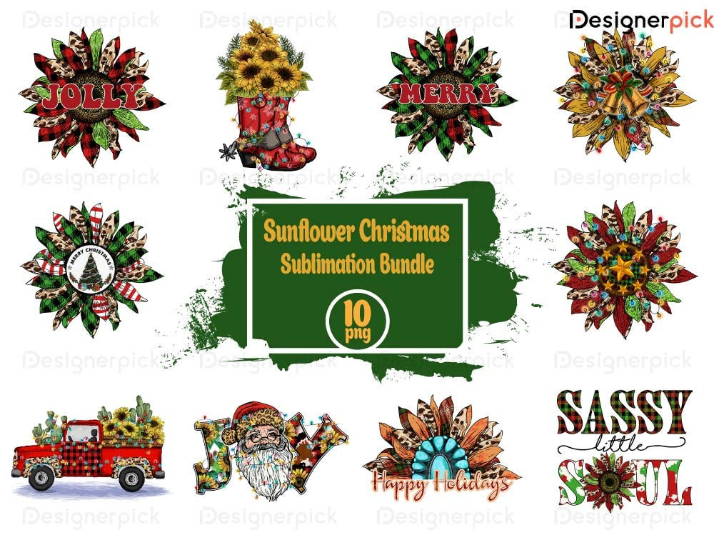 Sunflower Christmas Sublimation Bundle, Cute Christmas Png, Marry Christmas Png, Christmas T-Shirt Design, Joy Christmas Png