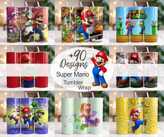 Super Mario Tumbler Wrap Bundle, 20oz Skinny Tumbler Wrap, 20 oz Tumbler Png Sublimation Design, Digital Instant Download Designs Template