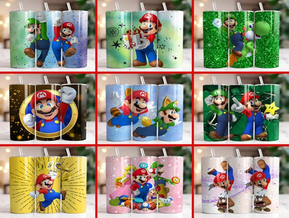 Super Mario Tumbler Wrap Bundle, 20oz Skinny Tumbler Wrap, 20 oz Tumbler Png Sublimation Design, Digital Instant Download Designs Template