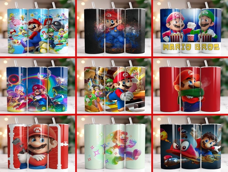 Super Mario Tumbler Wrap Bundle, 20oz Skinny Tumbler Wrap, 20 oz Tumbler Png Sublimation Design, Digital Instant Download Designs Template