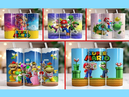 Super Mario Tumbler Wrap Bundle, 20oz Skinny Tumbler Wrap, 20 oz Tumbler Png Sublimation Design, Digital Instant Download Designs Template