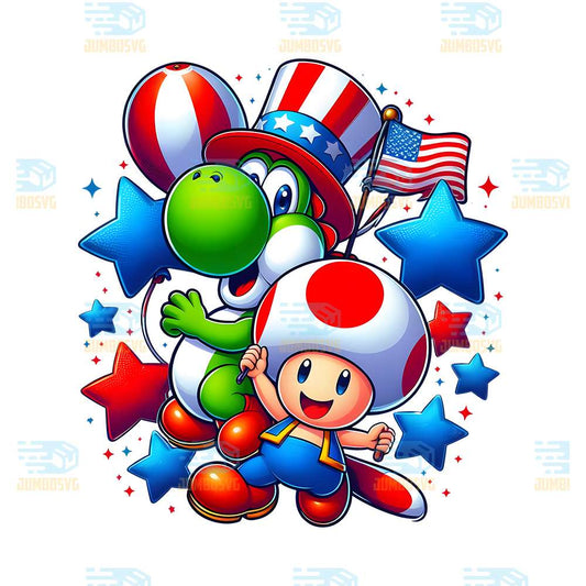 Toad-And-Yoshi-America-4th-Of-July-Png