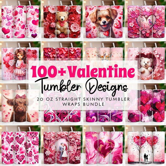 Valentine Tumbler Wrap Bundle, 20oz Skinny Valentine Tumbler Sublimation Designs, Valentines day Tumbler PNG, Instant Digital Download.1