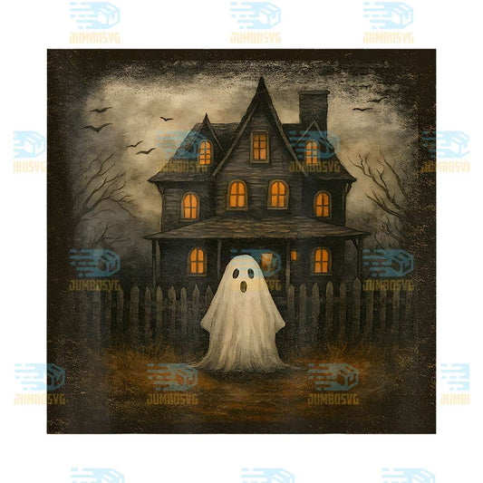 Vintage-Ghost-Boo-Haunted-House-Halloween-Png