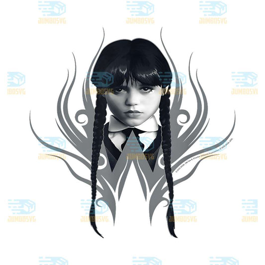 Wednesday-Season-2-Wednesday-Black-White-Face-Portrait-Png