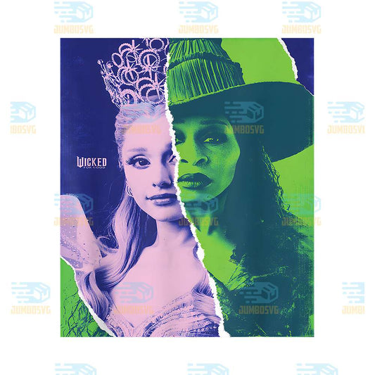 Wicked-For-Good-Glinda-And-Elphaba-Split-Portrait-Png