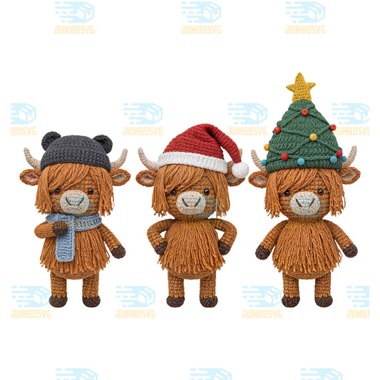 Yarn-Crochet-Highland-Cow-Christmas-Png-1
