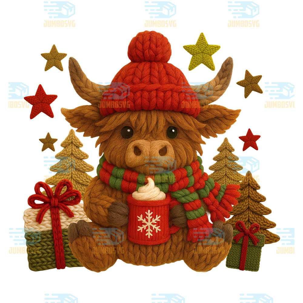 Yarn-Crochet-Highland-Cow-Christmas-Png