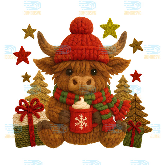 Yarn-Crochet-Highland-Cow-Christmas-Png